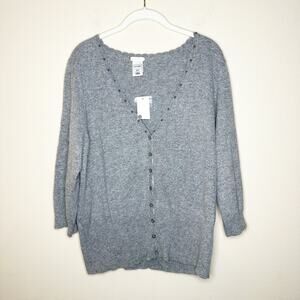Vintage Y2K Deadstock Old Navy Sz XXL Gray Cardigan Beaded Coquette Twee Angora